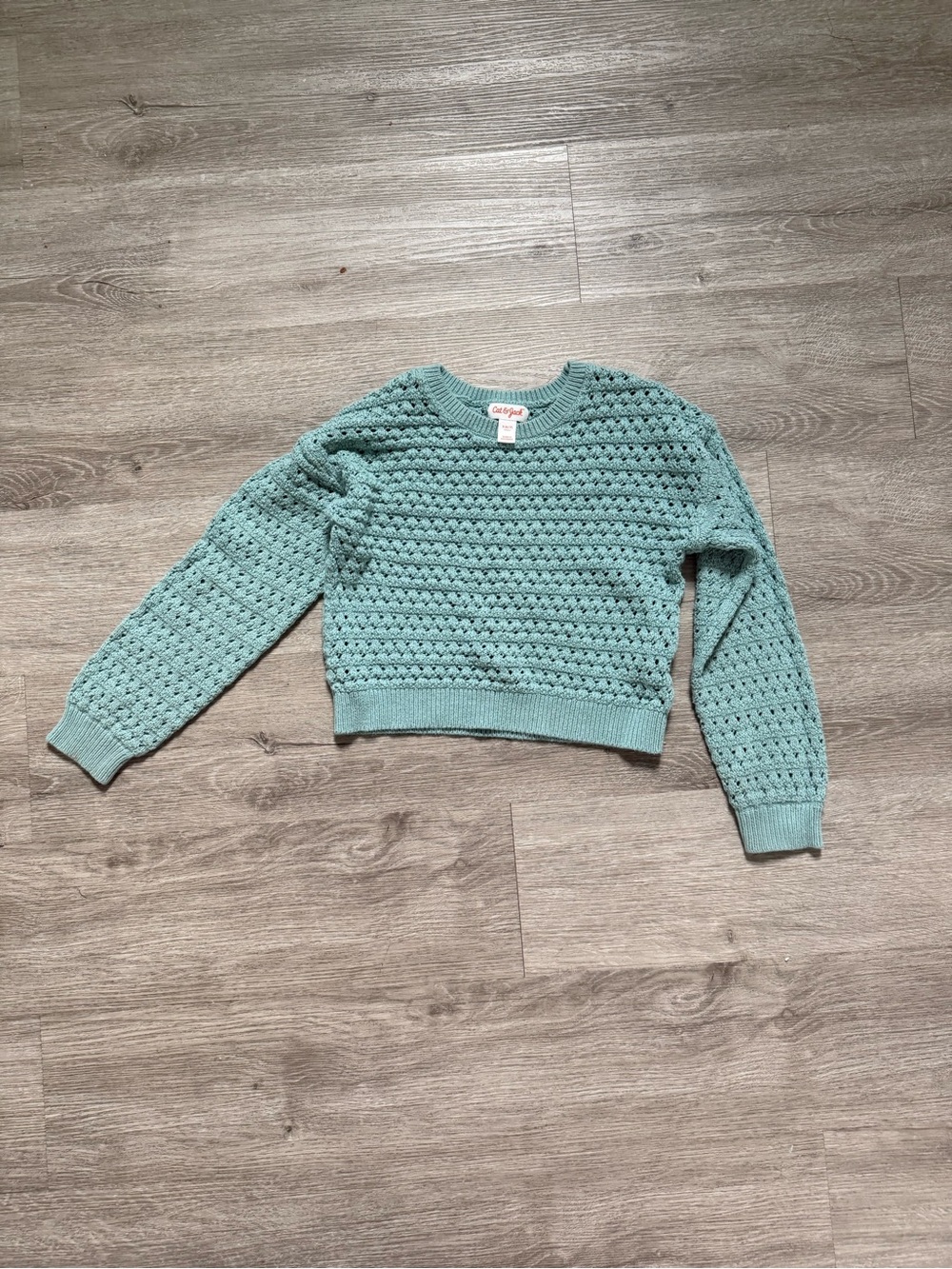 Kids - Cat & Jack Mint Green Crochet Crewneck Sweater